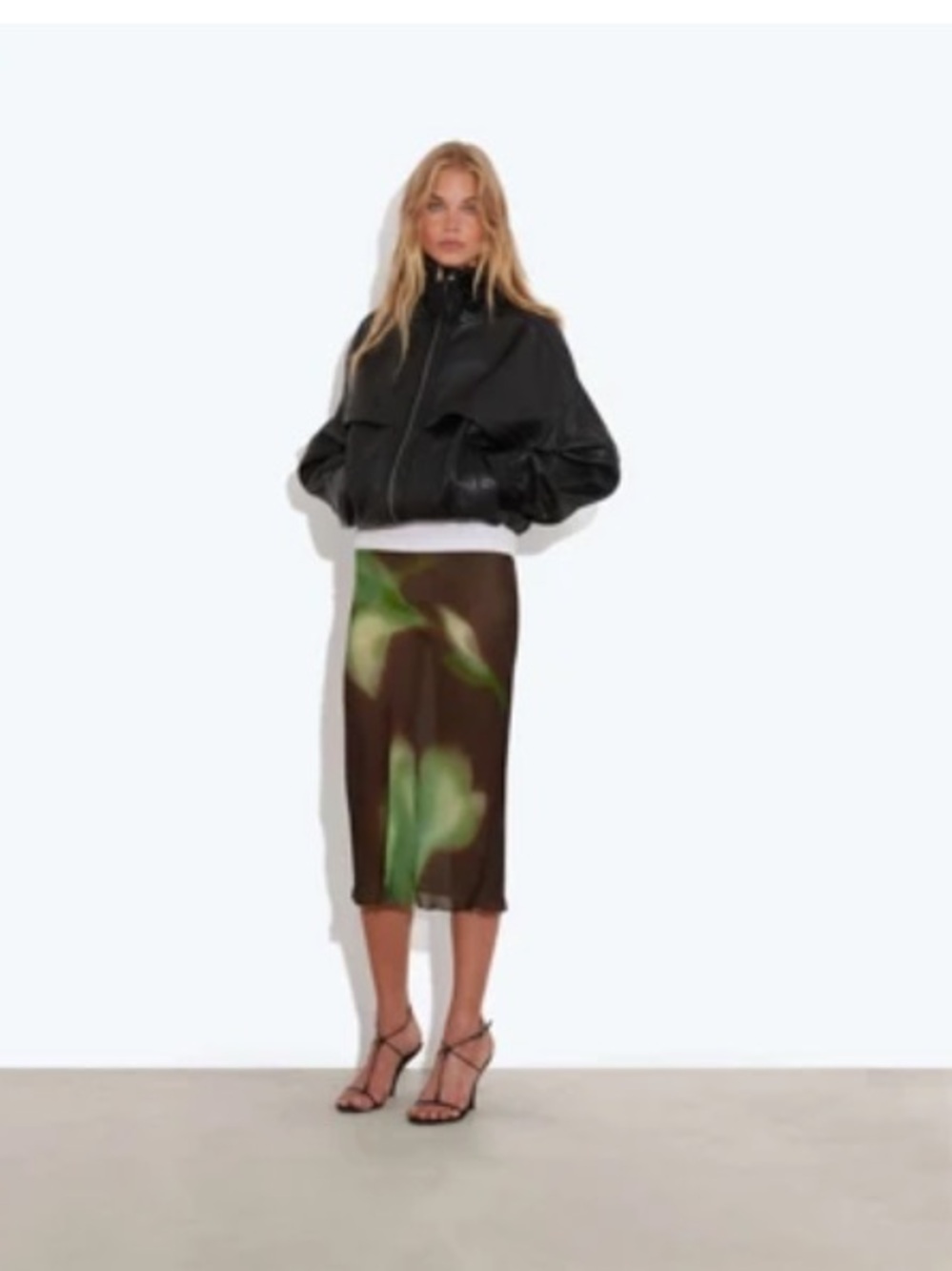 Rat & boa slip skirt. Floral-Print Midi Skirt in Brown and Green